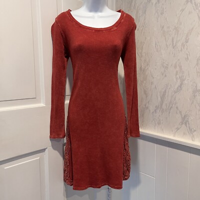 Able Maroon Thermal Knit Fit & Flare Long Sleeve Sweater Dress womens size  S | eBay
