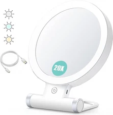 Magnifying Mirror with Light 20X/1X,Double Sided Tabletop Mirror with Adjustable