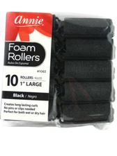 ANNIE 1" LARGE FOAM HAIR ROLLERS - BLACK - 10 PCS. (1063)