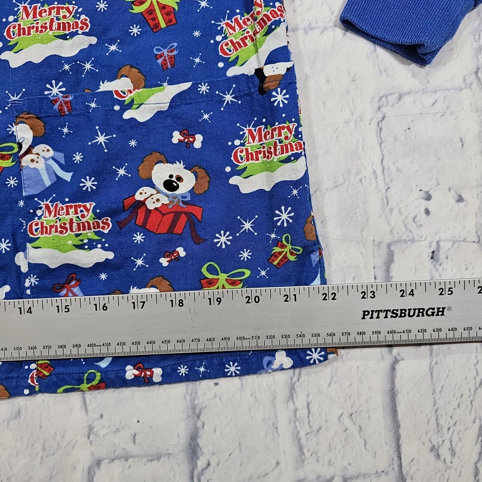 Comfy Cotton WOMENS SZ S Scrubs Medical Nursing Scrub Jacket Top Christmas Dogs - Image 3 of 4