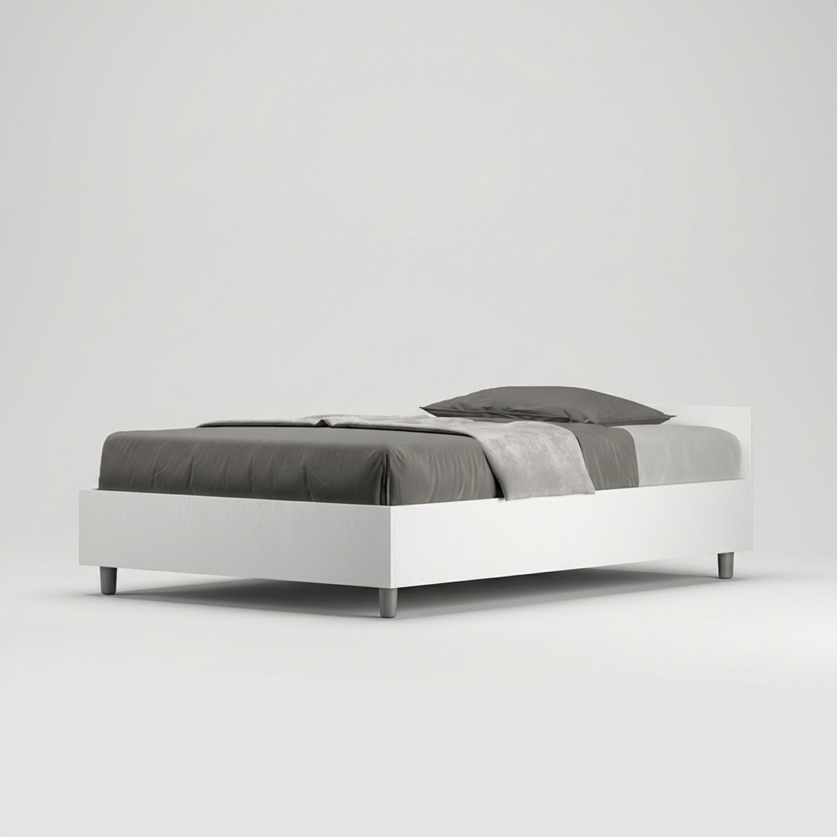 Lit 120x190 blanc frêne Nuamo avec sommier pour gagner de l'espace