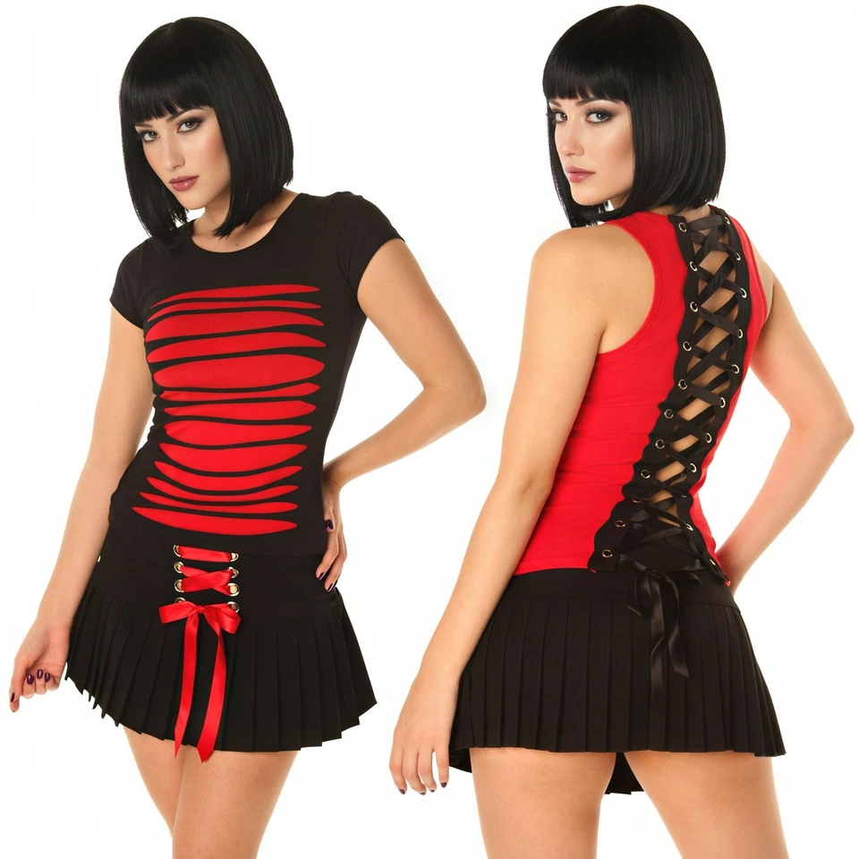 Mini Jupe Sexy Plissée Lacée Gothique Punk Ecolière Noir Folter M 38 L 40 - Photo 1/1