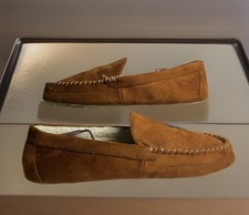 Polo Ralph Lauren Slippers Mens 13 Brown Suede Moccasin Fleece Lined