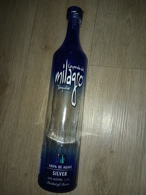 1 EMPTY LEYENDA DEL MILAGRO TEQUILA SILVER BOTTLE 750ML W/CORK DARK BLUE UNIQUE