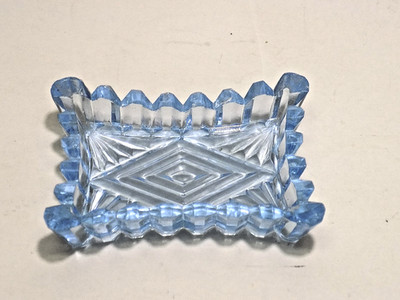 European Pressed and Cut Ice Blue Glass Open Salt Cellar Tray