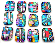 MULTI COLOR Lot of 12 pcs DICHROIC FUSED GLASS pendant K18 CABOCHON HAND MADE