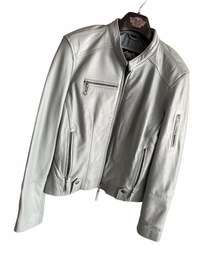 Harley Davidson Women's Light Blue Leather Jacket - Image 3 of 4