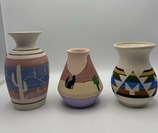 Pottery Vases Three Pieces Aztec Mexican Southwest Signed Art Pottery