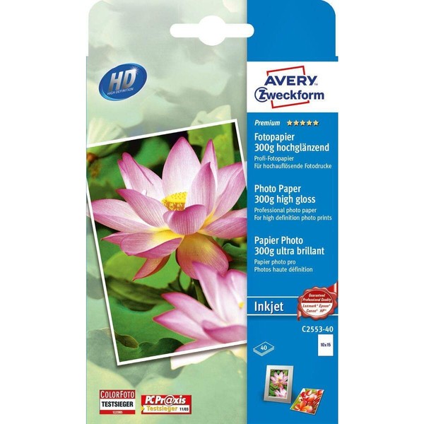 Avery Zweckform C2553-40 Premium Inkjet Fotopapier, 10X15, Einseitig-image