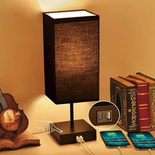 Table Lamp for Bedroom, 3 Way Dimmable Touch Bedside Lamp, Small Lamp with 2 USB