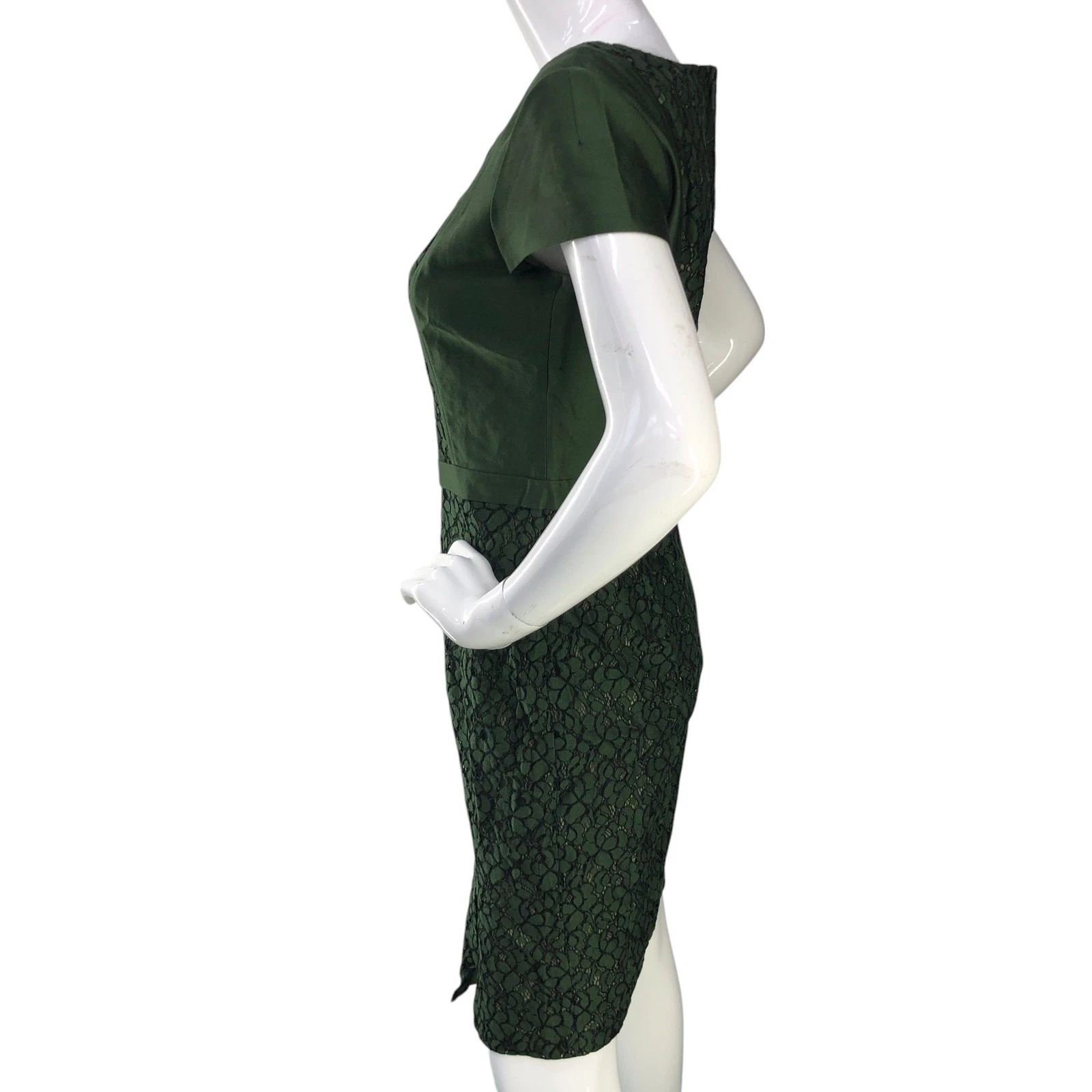 Abito donna Tory Burch taglia 6 mariana pizzo sovrapposizione tubino raso manica verde