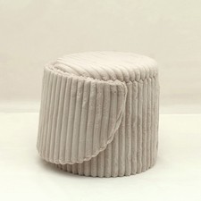 Ottoman Storage Stool Ribbed Round Pouffe Seat 3-in-1 Compact Chair Footstool