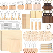 100 Pcs Laser Material Kit Engraving Blanks Wooden Keychains Blanks Set Laser Cu