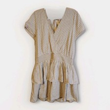 AMERICAN EAGLE DRESS WOMAN'S BEIGE STRIPED KNIT V-NECK CASUAL SHORT SLEEVE XXL