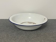 Gro&szlig;e alte Emaille-Waschsch&uuml;ssel 36 cm wei&szlig; blau Vintage Shabby Deko