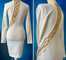 FOREVER 21 Women's Ivory Bodycon Dress Cutout Silver Lace-Up Stretch Size S