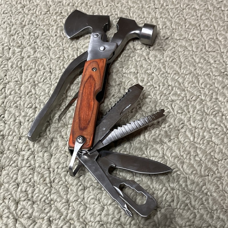18-in-1 Camping Multitool Survival Axe Hammer Knife Pliers Hiking Gear