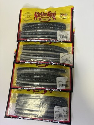 4 PACK BUNDLE Strike King Shim-E-Stick Smokey Shad Worm Soft Plastic 7 Pack