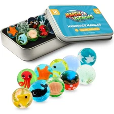 Set of 10 Handmade Collectors Marbles - Aquatic for Kids Ages 3-14