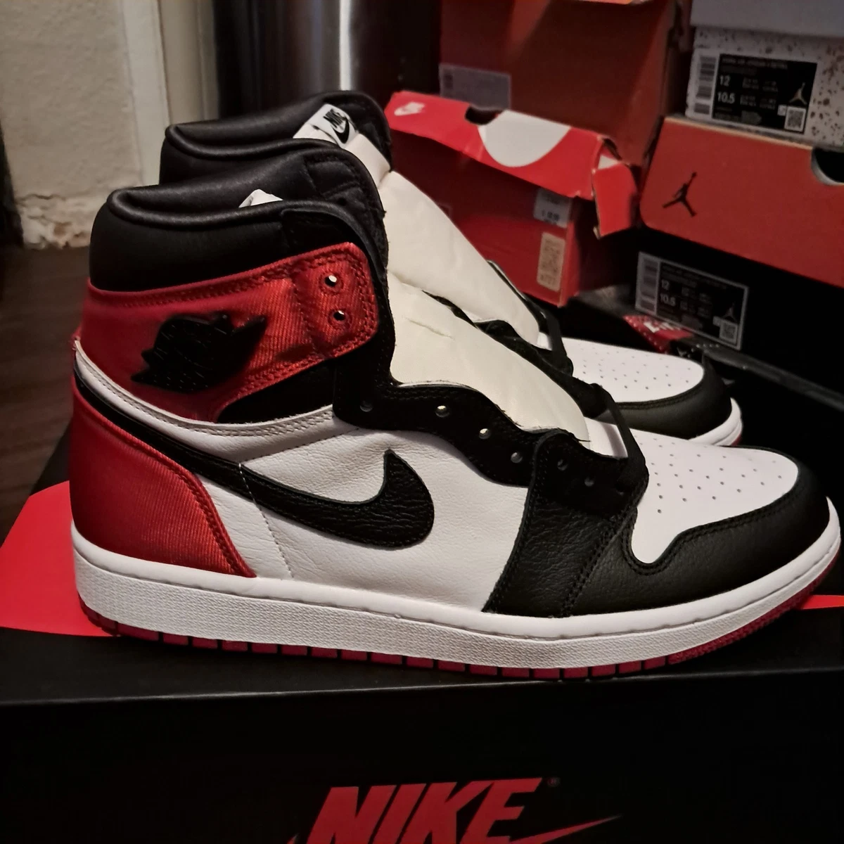 Jordan 1 Retro High Satin Black Toe W for sale | eBay