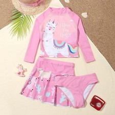 Girls Rash Guards Swimsuit Long Sleeve Swim Shirts Bottom Swim Cover Up Set 4Y