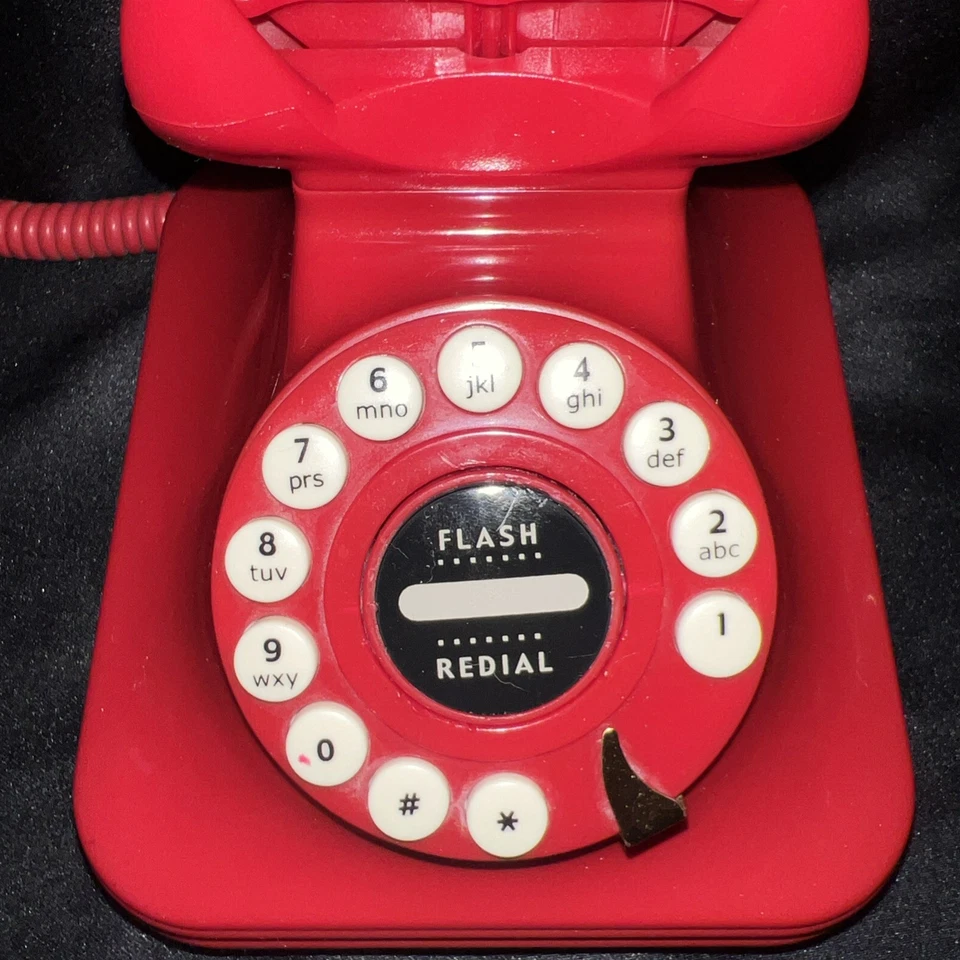 Teléfono fijo Pottery Barn Grand Phone rojo con botón pulsador giratorio Foto 3 de 4