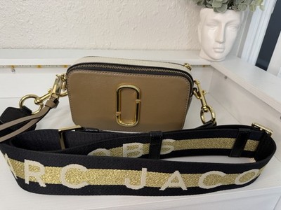 Marc Jacobs Snapshot Colorblock Small Crossbody Zip Bag Logo Strap Beige Brown