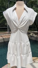 ALICE & OLIVIA Size M Ivory White Soft Faux Leather Tiered Ruffle Mini Dress M