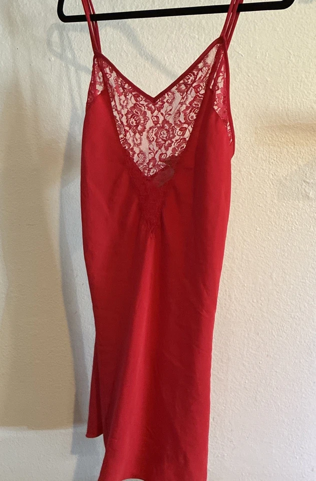 De Colección Victoria's Secret Vestido Sin Mangas Etiqueta Dorada Chemise Encaje Satinado Camisón Talla L Foto 2 de 4