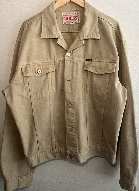 GUESS Men's Beige Button-Front Jean Jacket w/ Pockets, Size XL