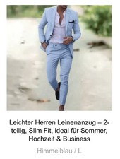 Herren Leinenanzug 2-teilig Slim Fit Hellblau...