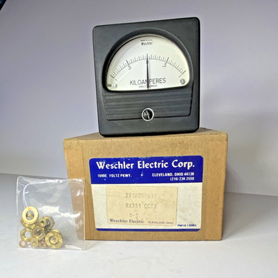 Vintage Weschler Electric 291B230A19 RX351 Panel Meter 1-0 1 DC Kilo Amps - NOB