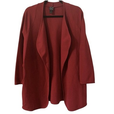 Clara Sun Woo Red Ponte Knit Cardigan Open Front Pockets Size XS Relaxed