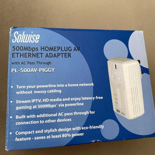 Solwise Homeplug AV500Mb PL-500AV-Piggy powerline network extender + AC passthru