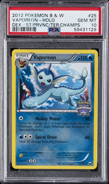 2012 POKEMON BLACK & WHITE DARK EXPLORERS #25 VAPOREON-HOLO PSA 10