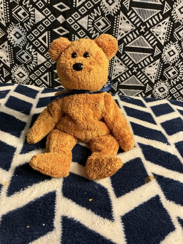 Fuzz Vintage 2004 Washable Retired Bear Plush, Small 6-14 in Brown Ribbon