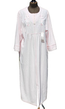 Vtg MISS ELAINE 90s Pink Fleece Robe XL Embroidered Housecoat Long Zippered NWT