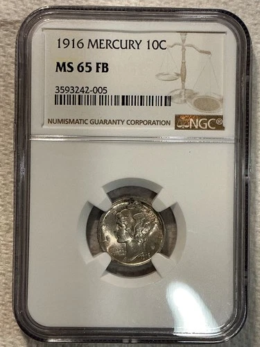 1916 Mercury Silver Dime NGC MS 65 Full Bands VERY SHARP COIN!