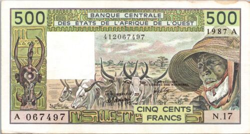 W.A.S Ivory Coast 500 Francs 1987, aXF, P-106Al, Little Pale - 第 1/4 張圖片