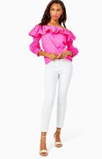 Lilly Pulitzer Kelly Textured Ankle Length Skinny Pant Resort White Size 2