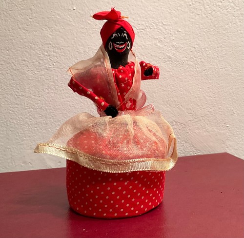 Vintage 1930s JAPAN tin Novelty figural PINCUSHION DOLL hand painted BOXED - Picture 5 of 9