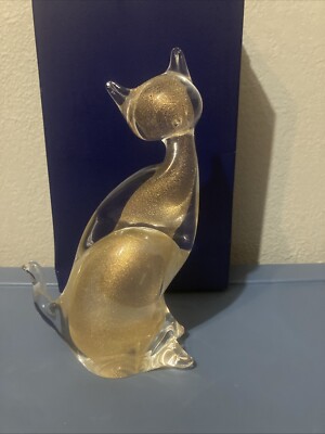 Vtg Murano Italy Sommerso Art Glass Cat Figurine Gold Dust Broken Left Paw E-25