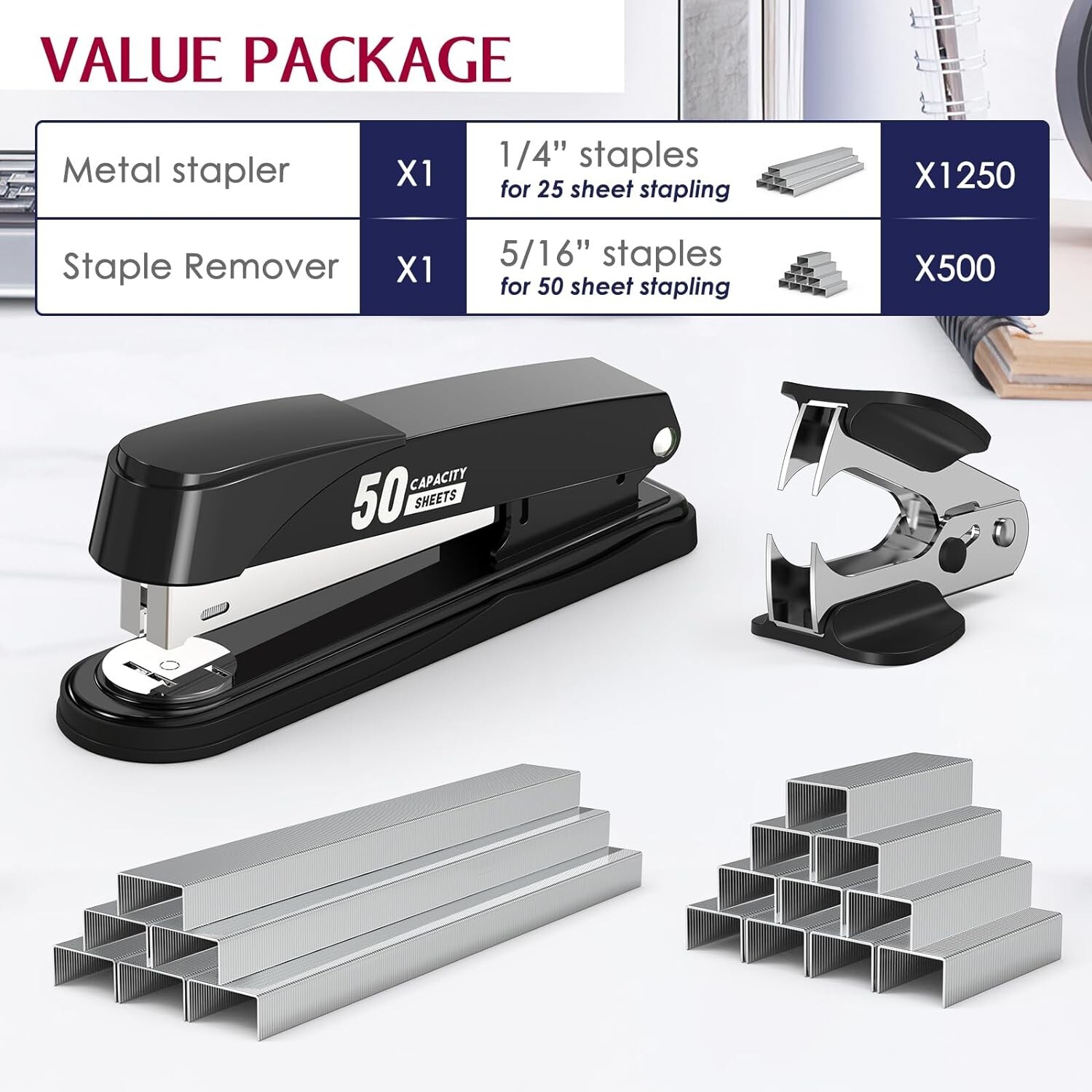 HeavyDuty Metal Stapler Set 50Sheet Capacity + 1750 Staples and