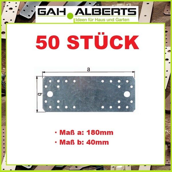 50 StÜCk Gah Stahl Verzinkt Holzverbinder Flachverbinder 180 X 40 X 3 Mm-image