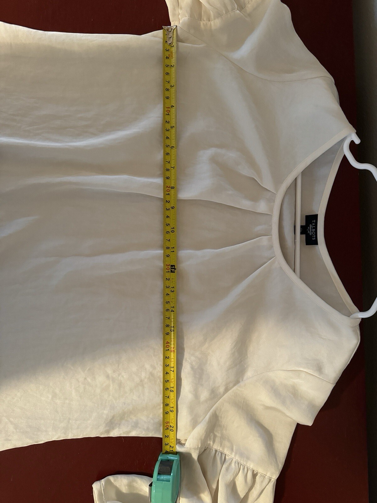 Talbots Office Blouse 12P Poly Solid Off White Ba… - image 6