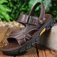 Mens Genuine Leather Sandals Summer Casual Sports Beach Shoes Soft Home Slippers