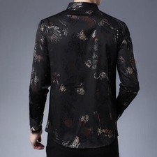 Camisa De Seda Elegante Para Hombres Ropa De Vestir Con Estampado De Drag n Lujo