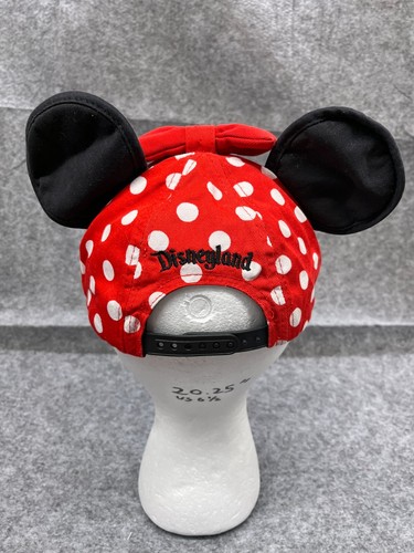 Disney Minnie Mouse Ears Hat Cap Strap Back Youth One Size Red Polka Dot Cotton - Picture 6 of 12