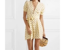 faithfull the brand Vanelli Mini Dress Sylvester Dot Print Lemon size Us8