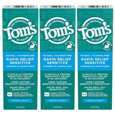 Fluoride-Free Rapid Relief Sensitive Toothpaste, Fresh Mint, 4 oz. 3-Pack (Pa...